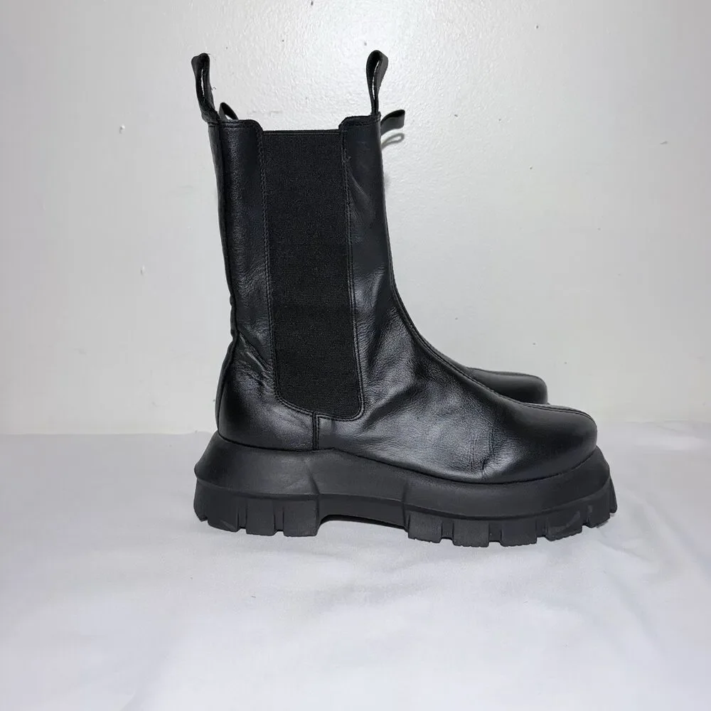 ASOS DESIGN Aqum premium leather chunky chelsea Unisex Black Boots